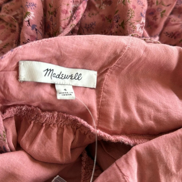 Madewell Floral Ruffle Neck Open Back Mini Dress in Vintage Quartz Size 4 NWT - Picture 10 of 12